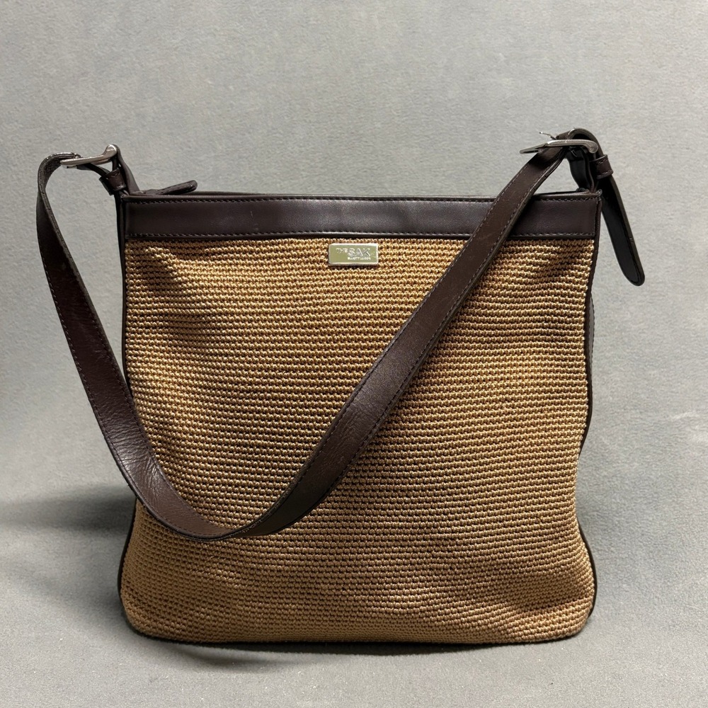 The Sak Crochet Shoulder Bag Womens Medium Tan Brown Excellent Woven Boho